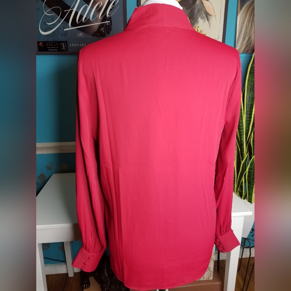 WHBM Long Sleeve V Neck Blouse Deep Red - Picture 8 of 12
